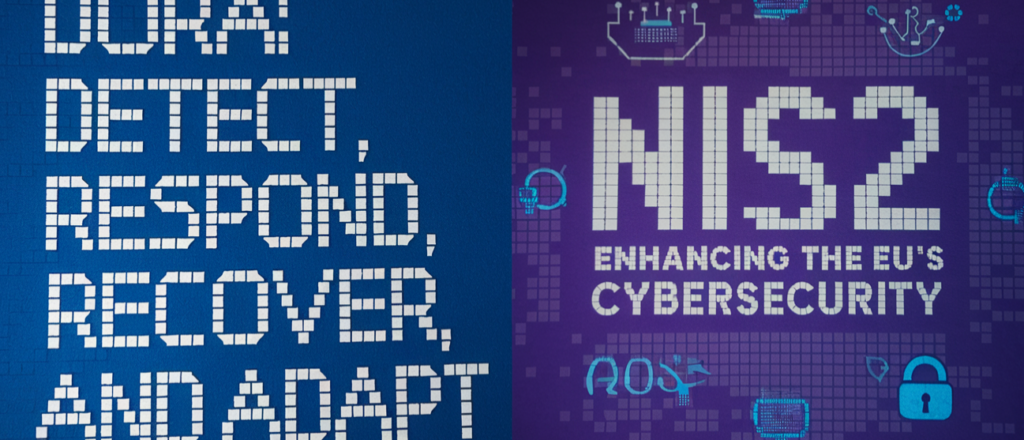 Gesplitste afbeelding met links: "Detect, Respond, Recover, and Adapt" in blokletters; rechts: "NIS2 Enhancing the EU's Cybersecurity" met digitale iconen en hangslot. Het markeren van NIS2 binnen het kader van de Europese Cybersecurity Wetgeving verbetert de veerkracht van lidstaten.